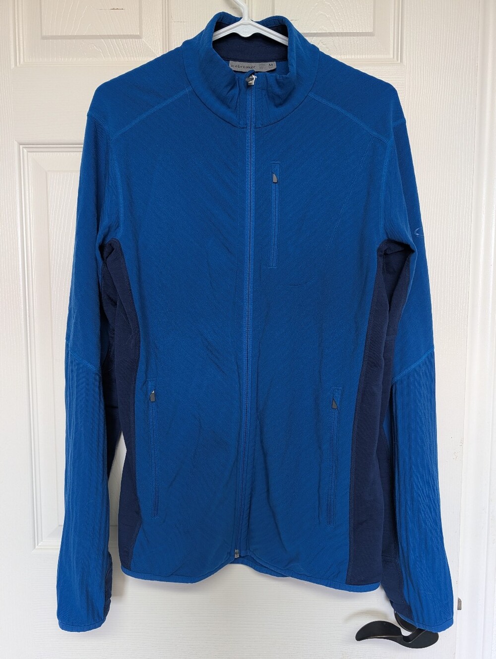 Icebreaker Men’s Wool Full Zip Jacket Blue Long Sleeve M Outdoor Camping
